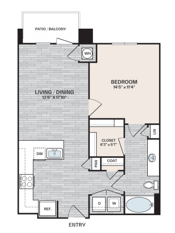 1 bed, 1 bath plan that is 756 square feet