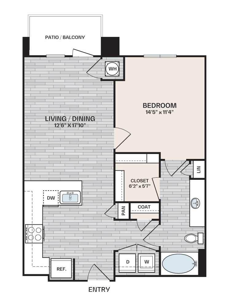 1 bed, 1 bath plan that is 756 square feet