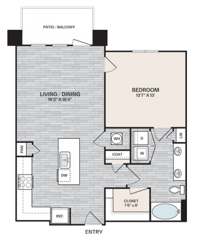 1 bed, 1 bath plan that is 863 square feet