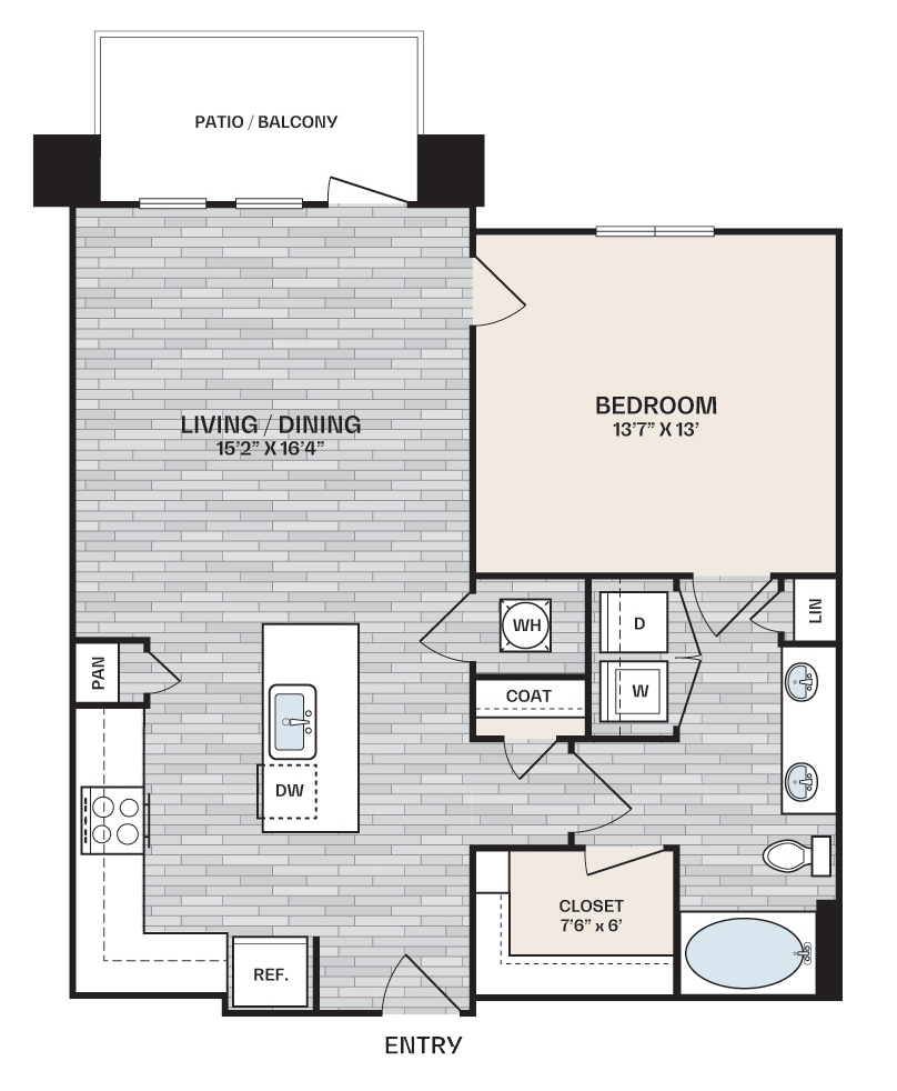 1 bed, 1 bath plan that is 863 square feet